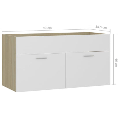 Wastafelkast 90x38,5x46 cm bewerkt hout wit en sonoma eiken