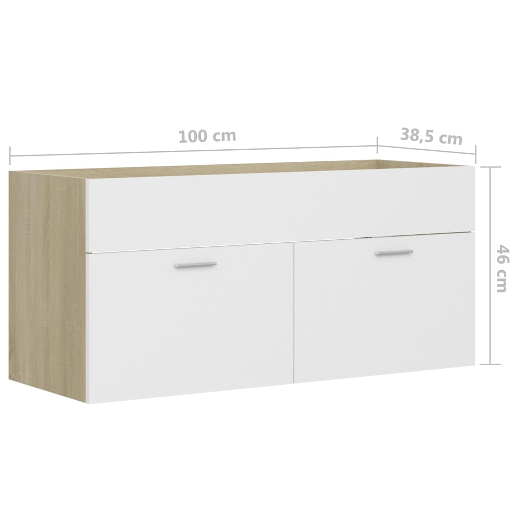 Wastafelkast 100x38,5x46 cm bewerkt hout wit en sonoma eiken