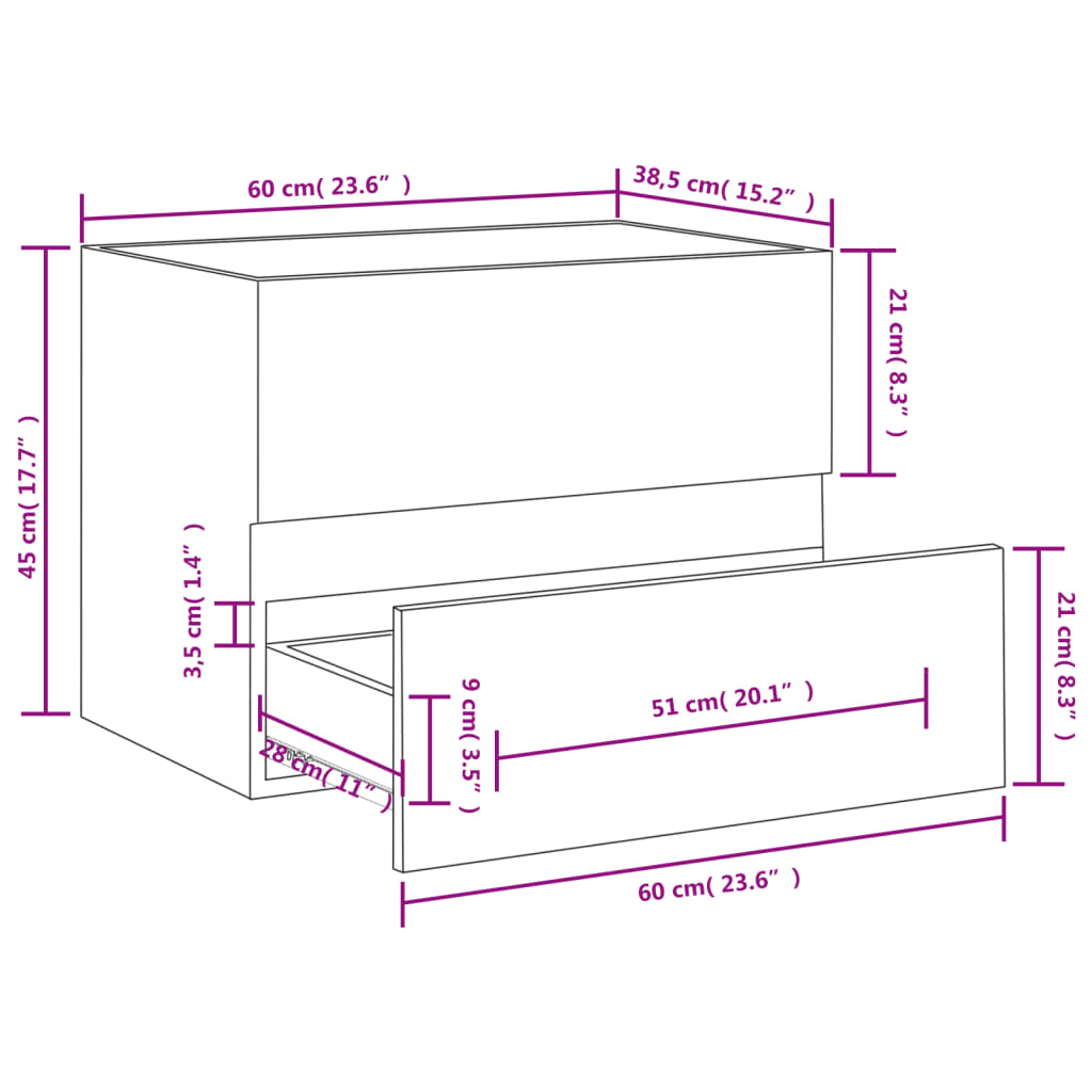 Wastafelkast 60x38,5x45 cm bewerkt hout wit