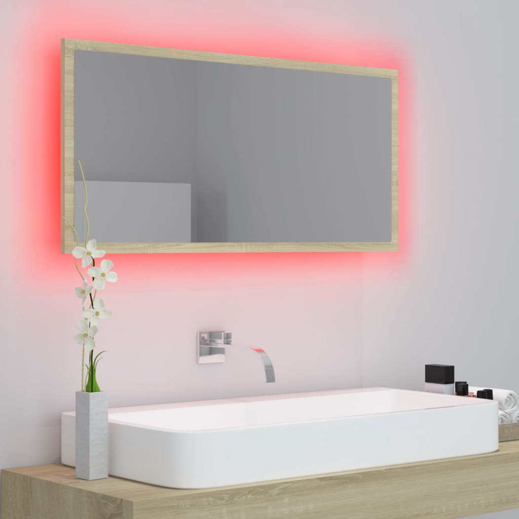 Badkamerspiegel LED 90x8,5x37 cm acryl sonoma eikenkleurig