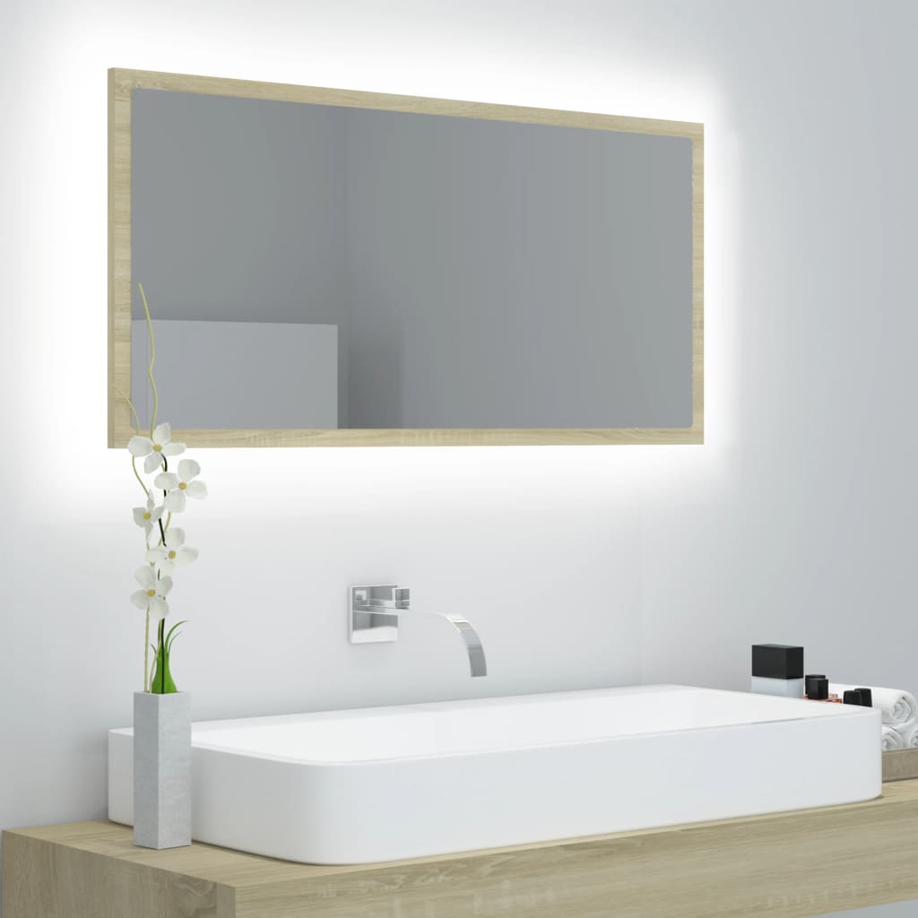 Badkamerspiegel LED 90x8,5x37 cm acryl sonoma eikenkleurig