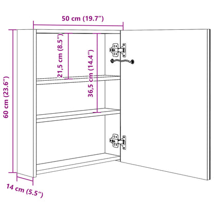 Badkamerkast met spiegel en LED 50x14x60 cm grijs