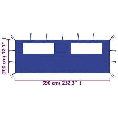 Prieelzijwand met ramen 6x2 m blauw