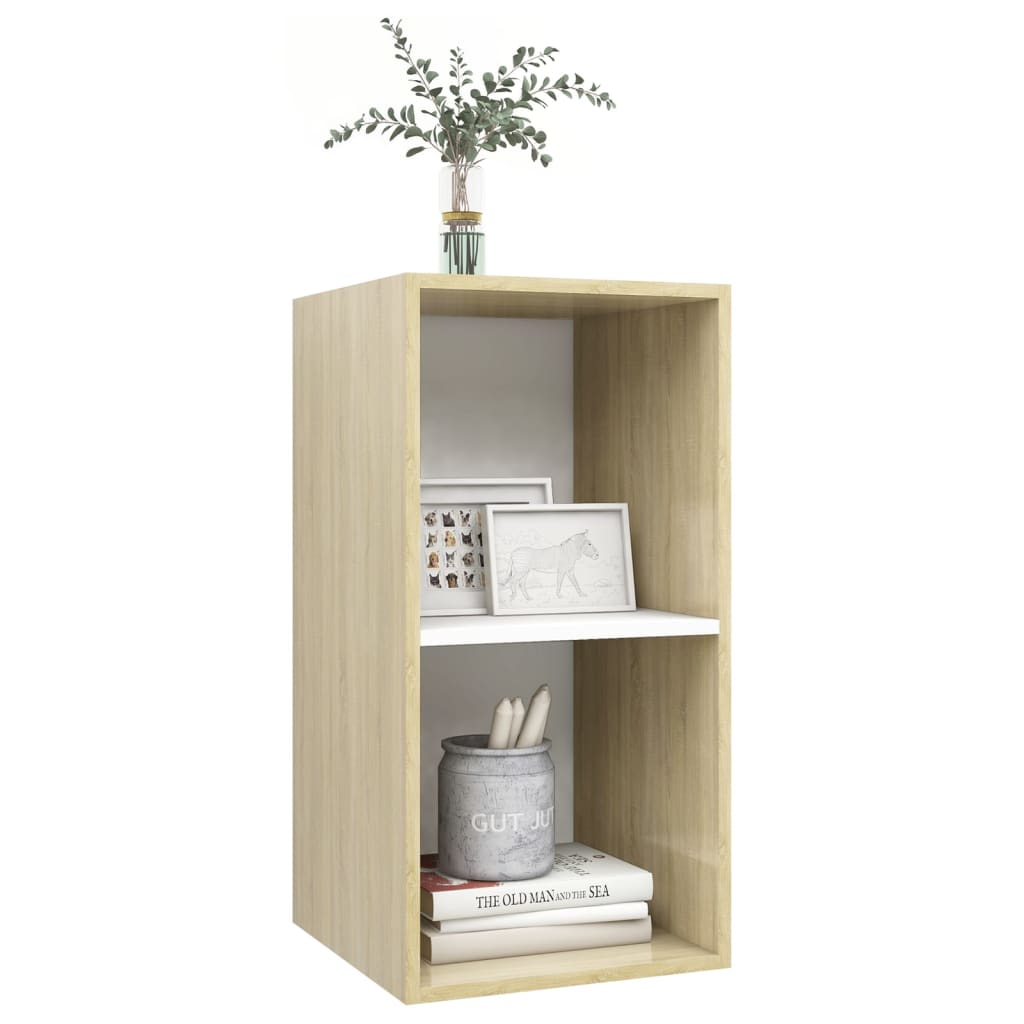 Tv-wandmeubel 37x37x72 cm bewerkt hout sonoma eikenkleur en wit