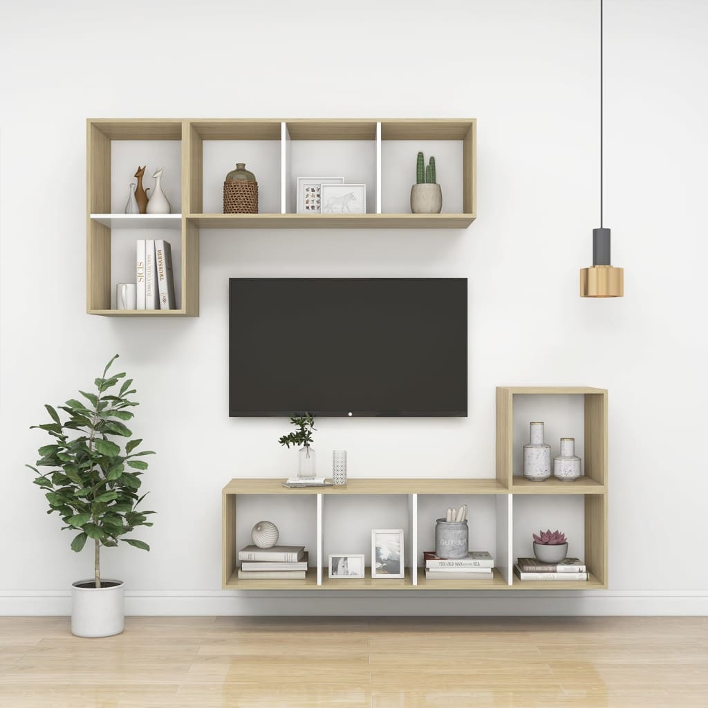 Tv-wandmeubel 37x37x72 cm bewerkt hout sonoma eikenkleur en wit