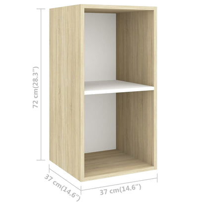 Tv-wandmeubel 37x37x72 cm bewerkt hout sonoma eikenkleur en wit