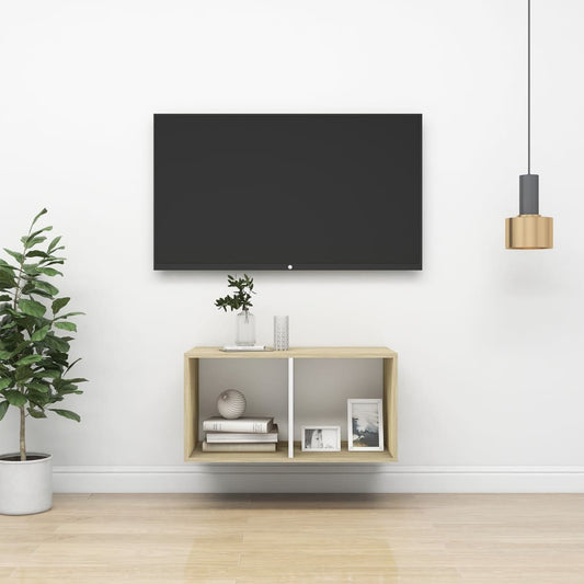 Tv-wandmeubel 37x37x72 cm bewerkt hout sonoma eikenkleur en wit