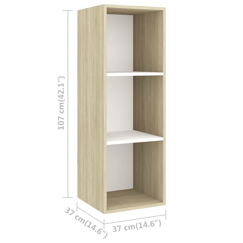 Tv-wandmeubel 37x37x107 cm bewerkt hout sonoma eikenkleurig wit