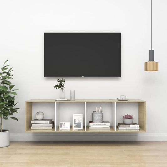 Tv-wandmeubel 37x37x142,5 cm bewerkt hout sonoma eikenkleur wit