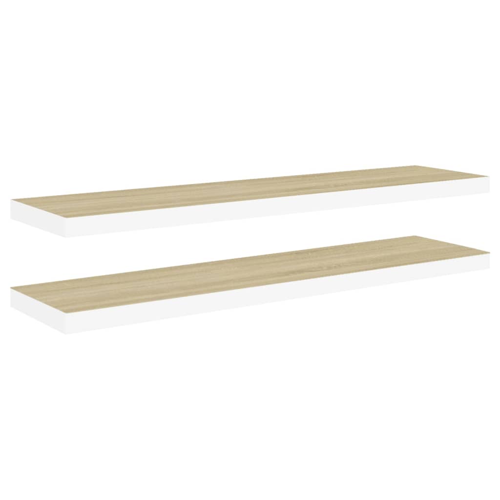 Wandschappen zwevend 2 st 90x23,5x3,8 cm MDF eikenkleurig wit