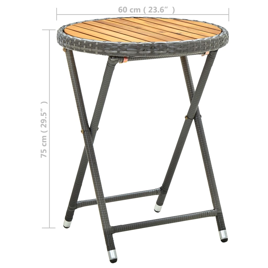 Tafeltje 60 cm poly rattan en massief acaciahout grijs