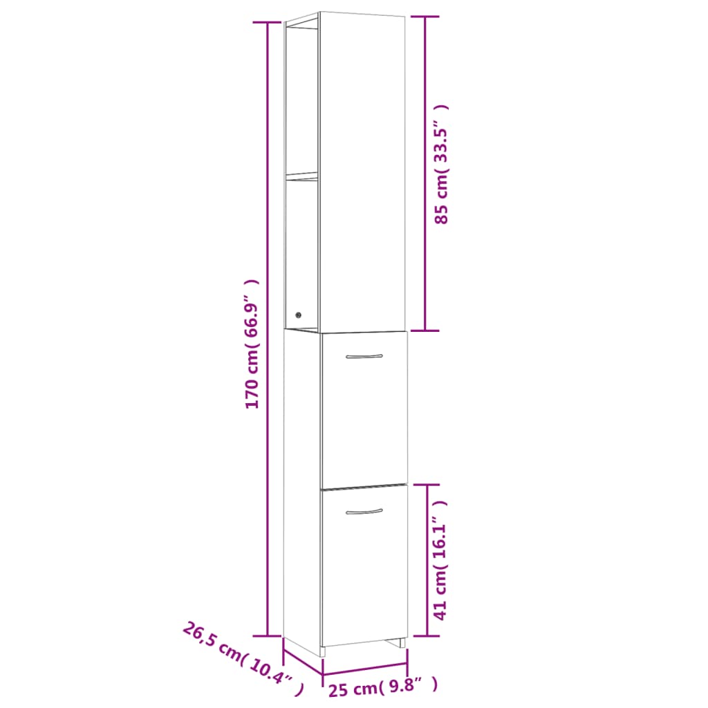 Badkamerkast 25x26,5x170 cm bewerkt hout wit