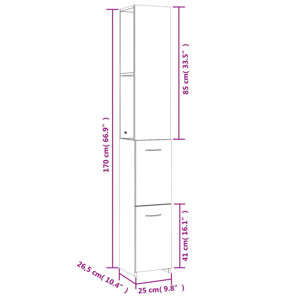 Badkamerkast 25x26,5x170 cm bewerkt hout sonoma eikenkleurig