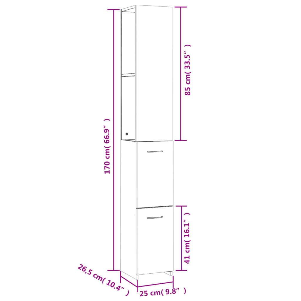 Badkamerkast 25x26,5x170 cm bewerkt hout betongrijs