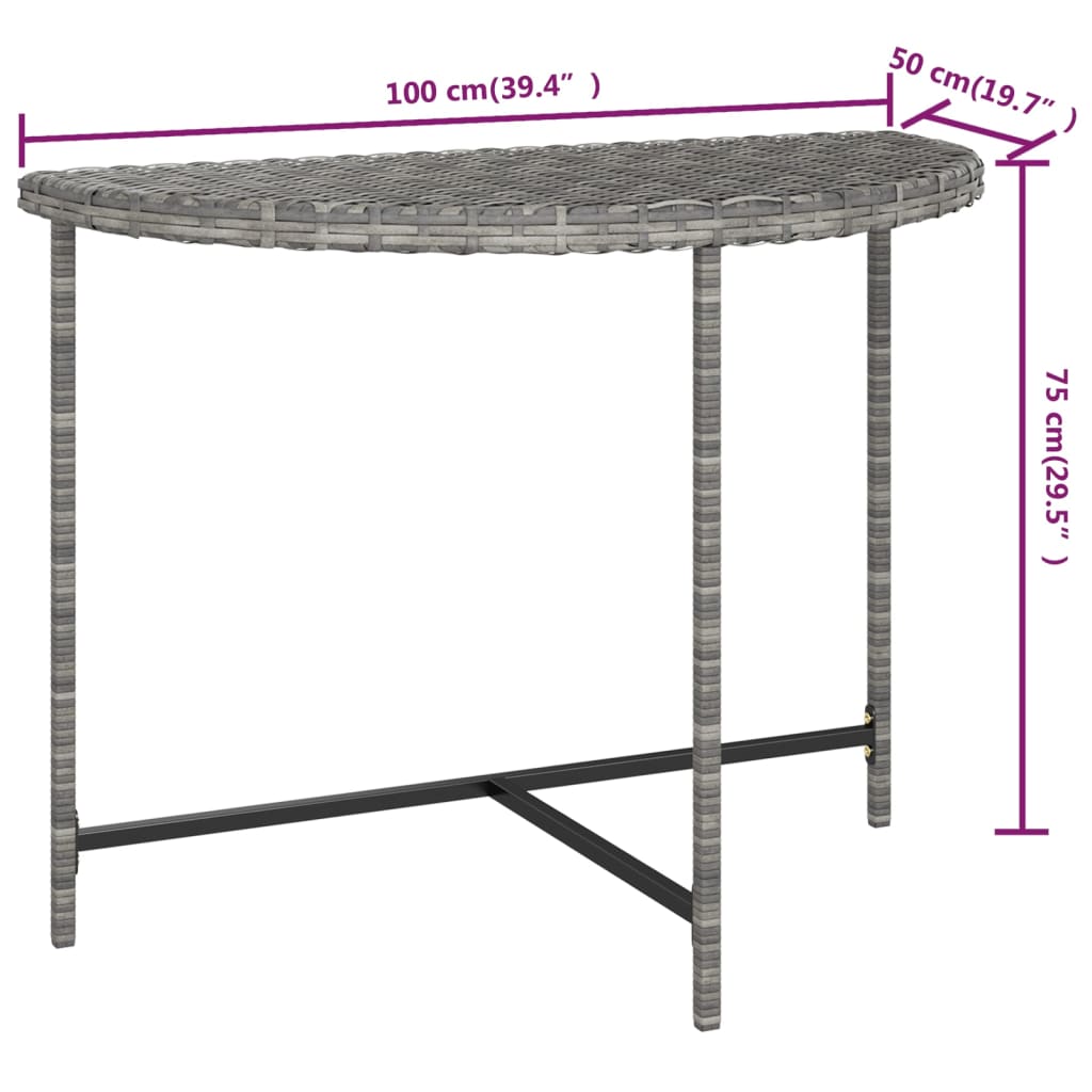 Tuintafel 100x50x75 cm poly rattan grijs