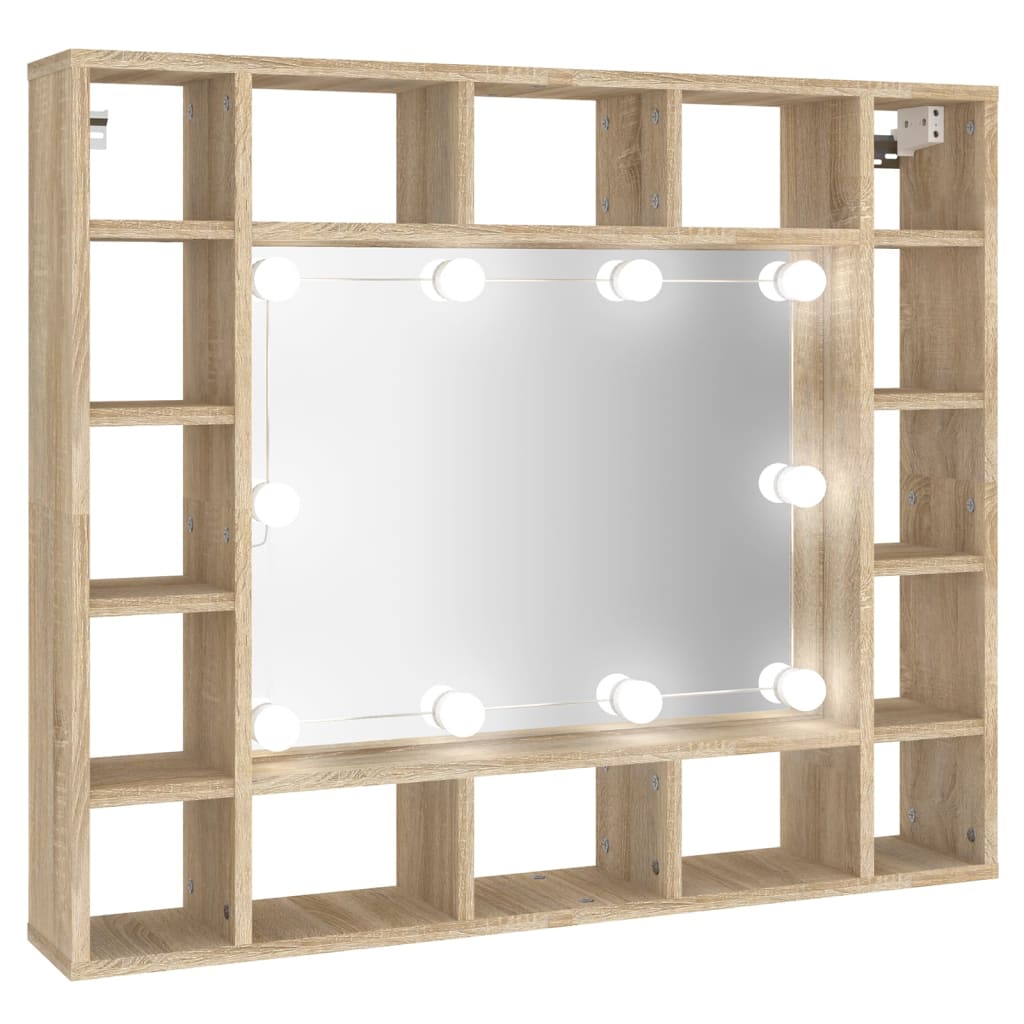 Spiegelkast met LED-verlichting 91x15x76,5 cm sonoma eikenkleur