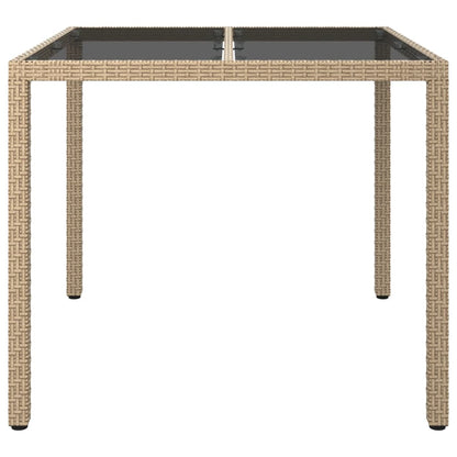 Tuintafel 90x90x75 cm gehard glas en poly rattan beige