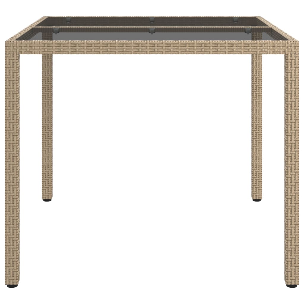 Tuintafel 90x90x75 cm gehard glas en poly rattan beige