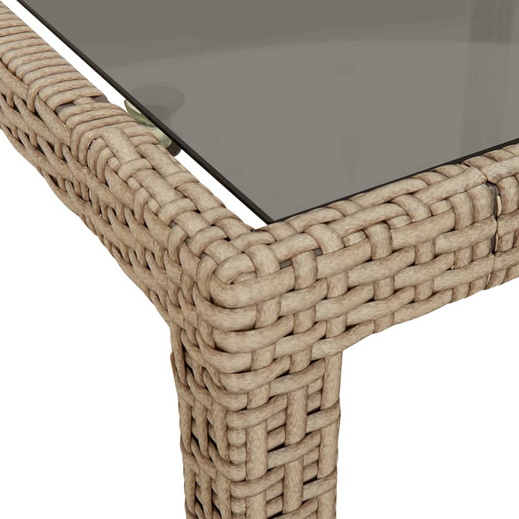 Tuintafel 90x90x75 cm gehard glas en poly rattan beige