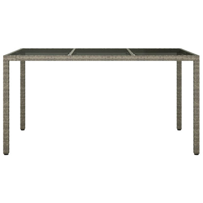 Tuintafel 150x90x75 cm gehard glas en poly rattan grijs