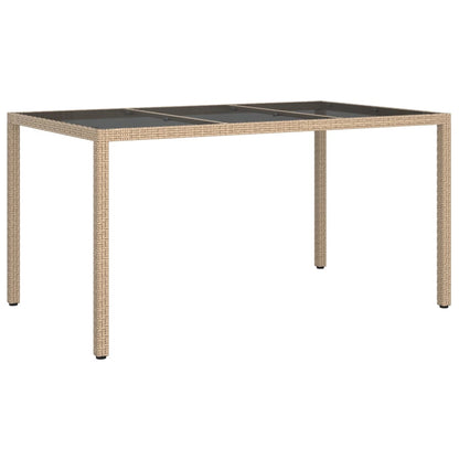 Tuintafel 150x90x75 cm gehard glas en poly rattan beige