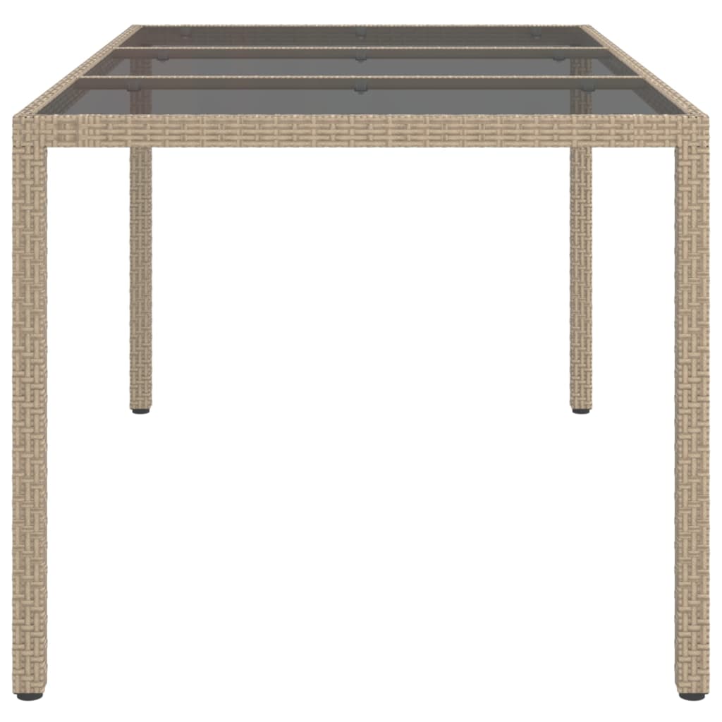 Tuintafel 150x90x75 cm gehard glas en poly rattan beige