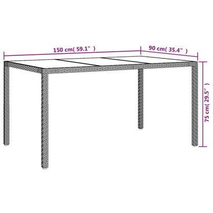 Tuintafel 150x90x75 cm gehard glas en poly rattan beige