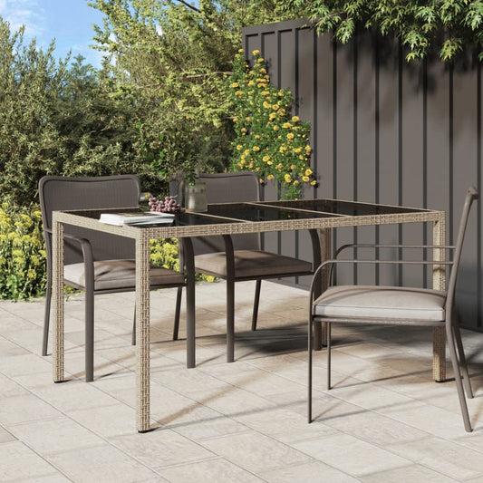 Tuintafel 150x90x75 cm gehard glas en poly rattan beige