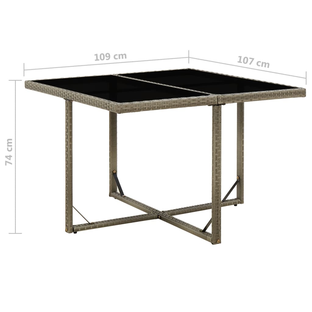 Tuintafel 109x107x74 cm poly rattan en glas grijs