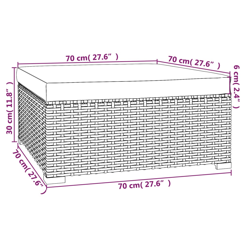 Voetensteun met kussen 70x70x30 cm poly rattan zwart