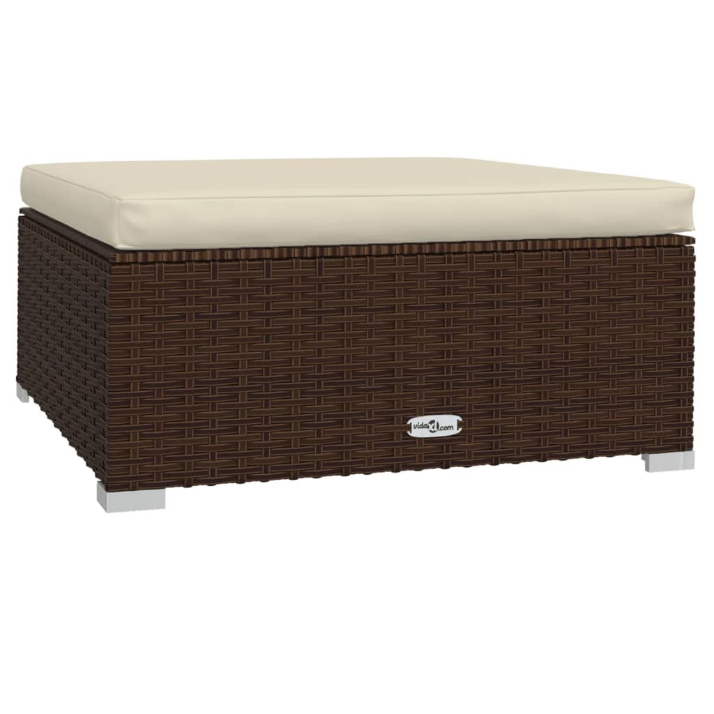 Voetensteun met kussen 70x70x30 cm poly rattan bruin