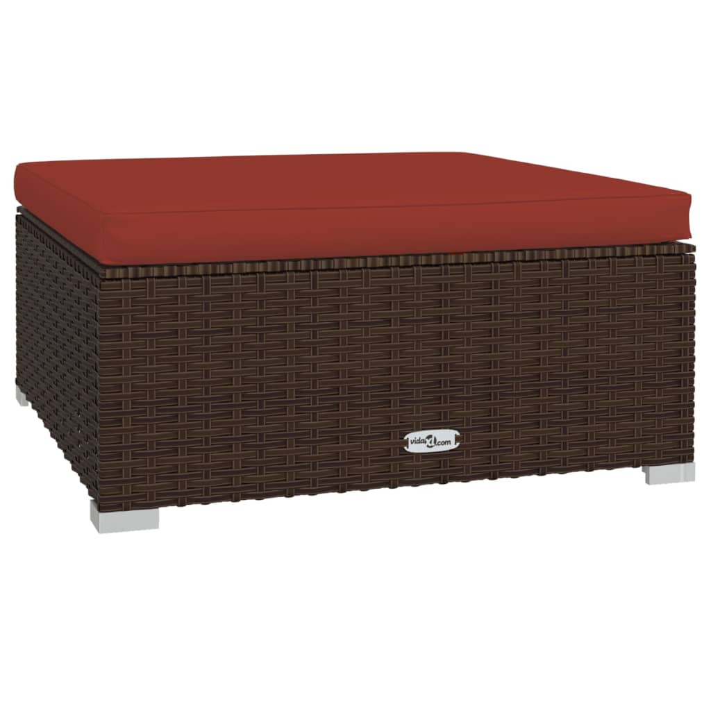 Tuinvoetenbank met kussen 70x70x30 cm poly rattan bruin