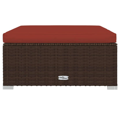 Tuinvoetenbank met kussen 70x70x30 cm poly rattan bruin