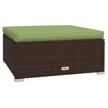 Tuinvoetenbank met kussen 70x70x30 cm poly rattan bruin