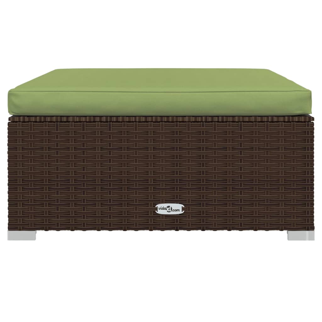 Tuinvoetenbank met kussen 70x70x30 cm poly rattan bruin