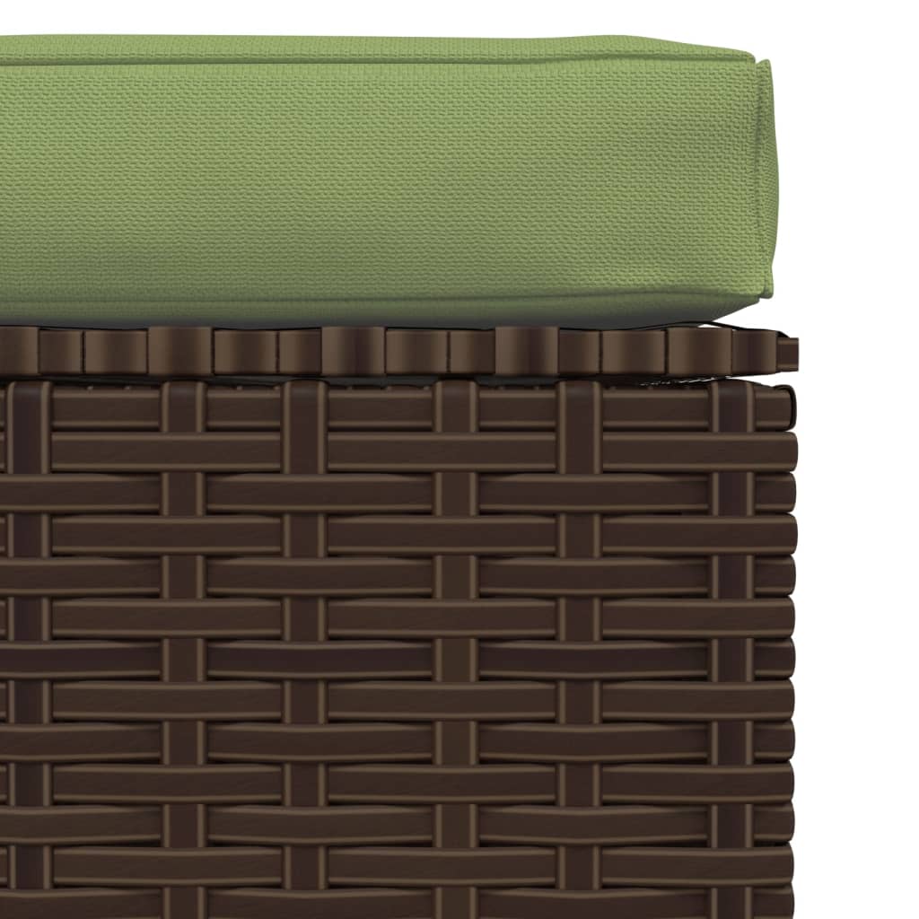 Tuinvoetenbank met kussen 70x70x30 cm poly rattan bruin