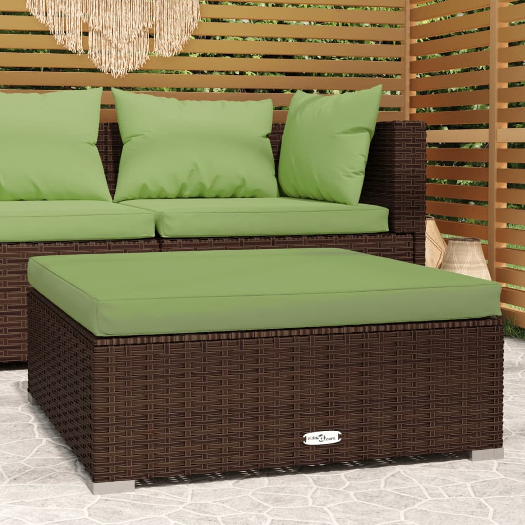 Tuinvoetenbank met kussen 70x70x30 cm poly rattan bruin