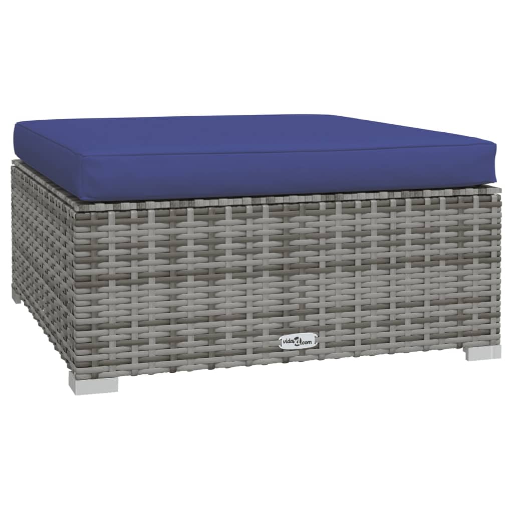 Tuinvoetenbank met kussen 70x70x30 cm poly rattan grijs