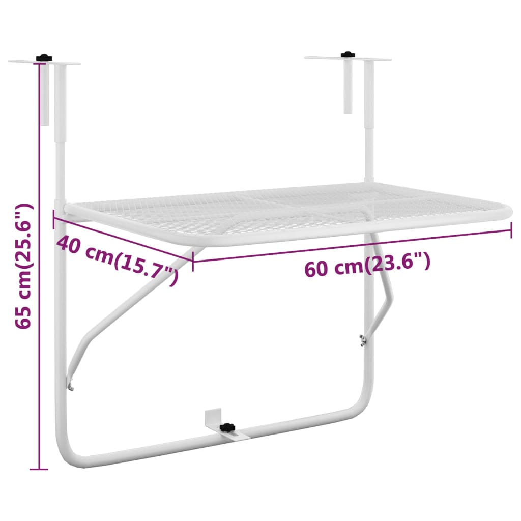 Balkontafel 60x40 cm staal wit