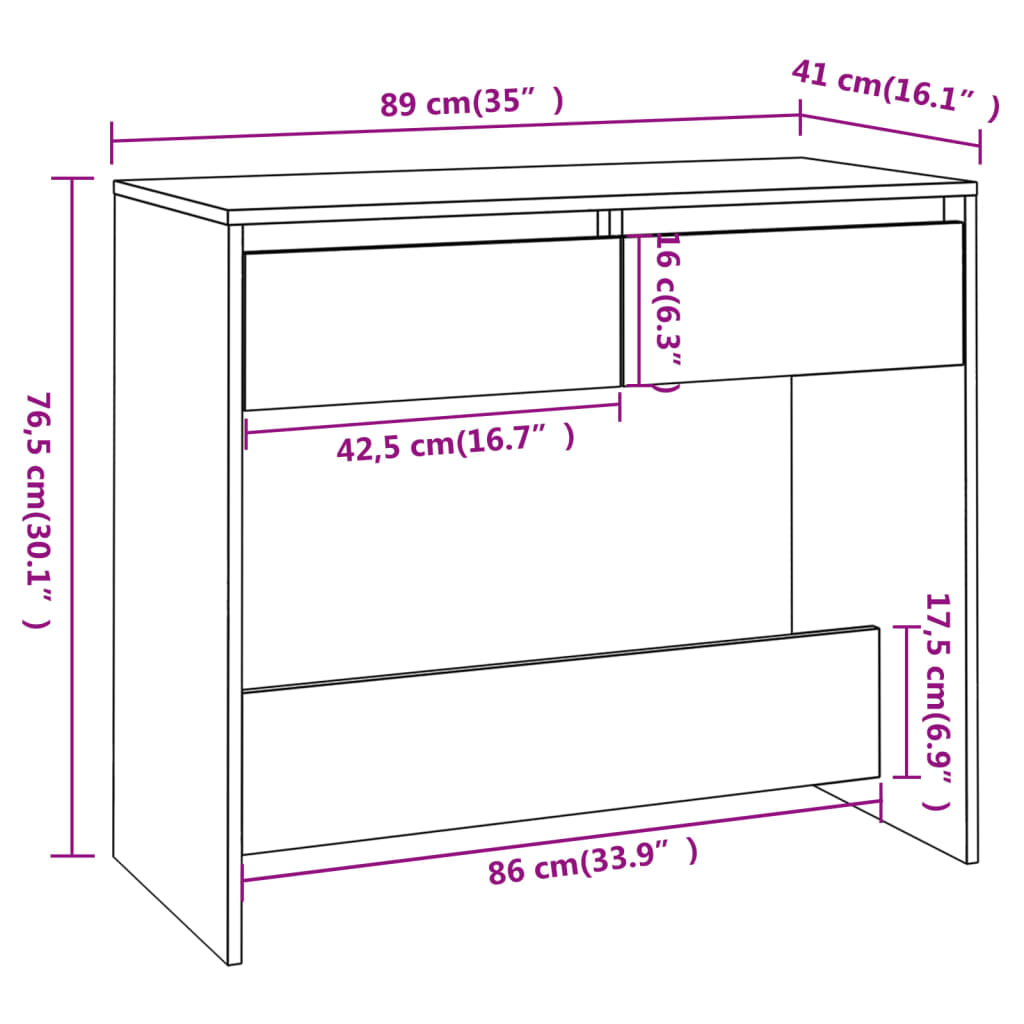 Wandtafel 89x41x76,5 cm bewerkt hout gerookt eikenkleurig