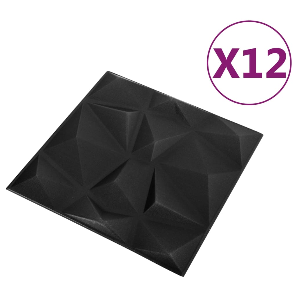 12 st Wandpanelen 3D diamant 3 m² 50x50 cm zwart