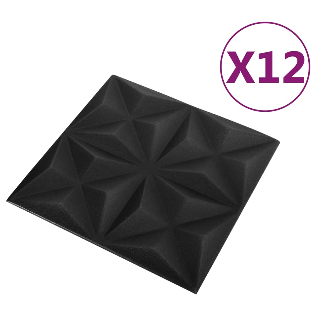 12 st Wandpanelen 3D origami 3 m² 50x50 cm zwart