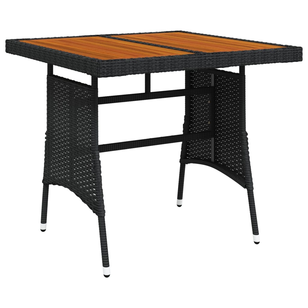 Tuintafel 70x70x72 cm poly rattan en massief acaciahout zwart