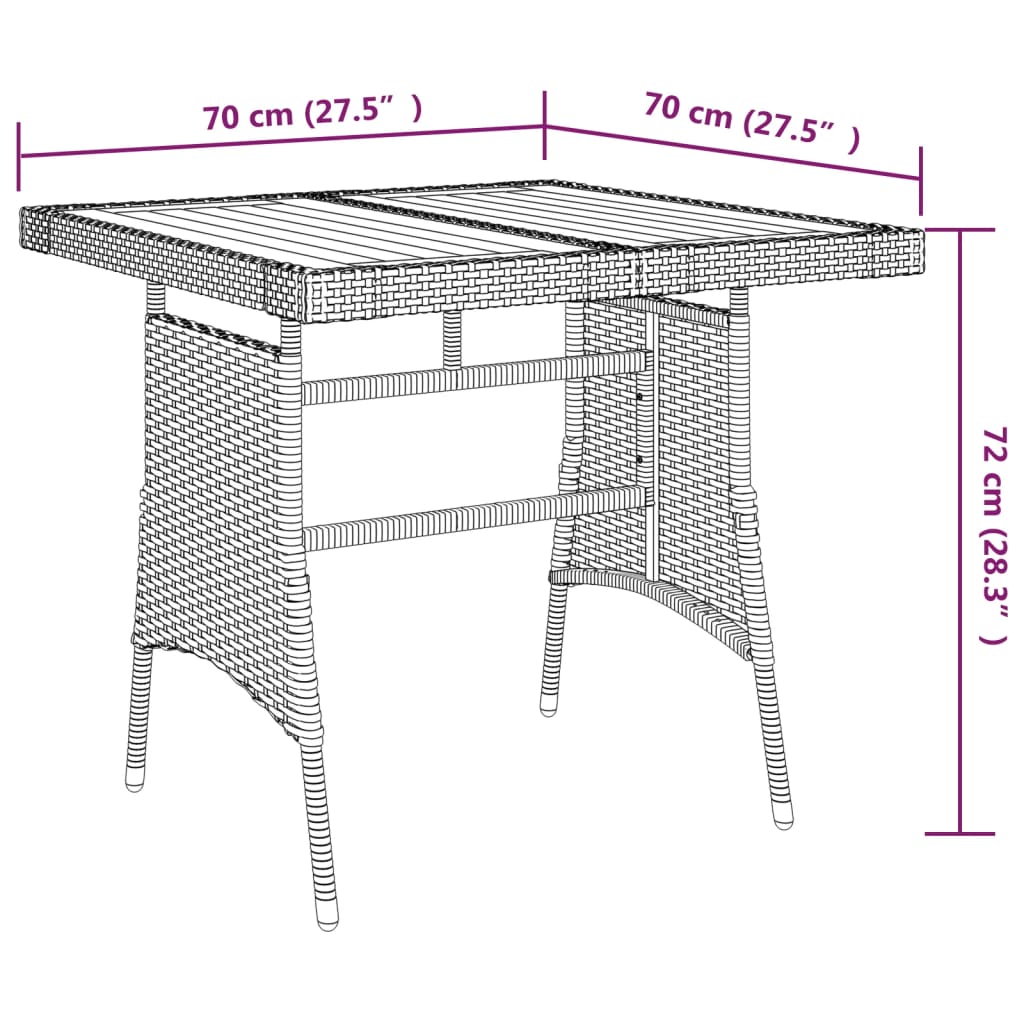 Tuintafel 70x70x72 cm poly rattan en massief acaciahout zwart