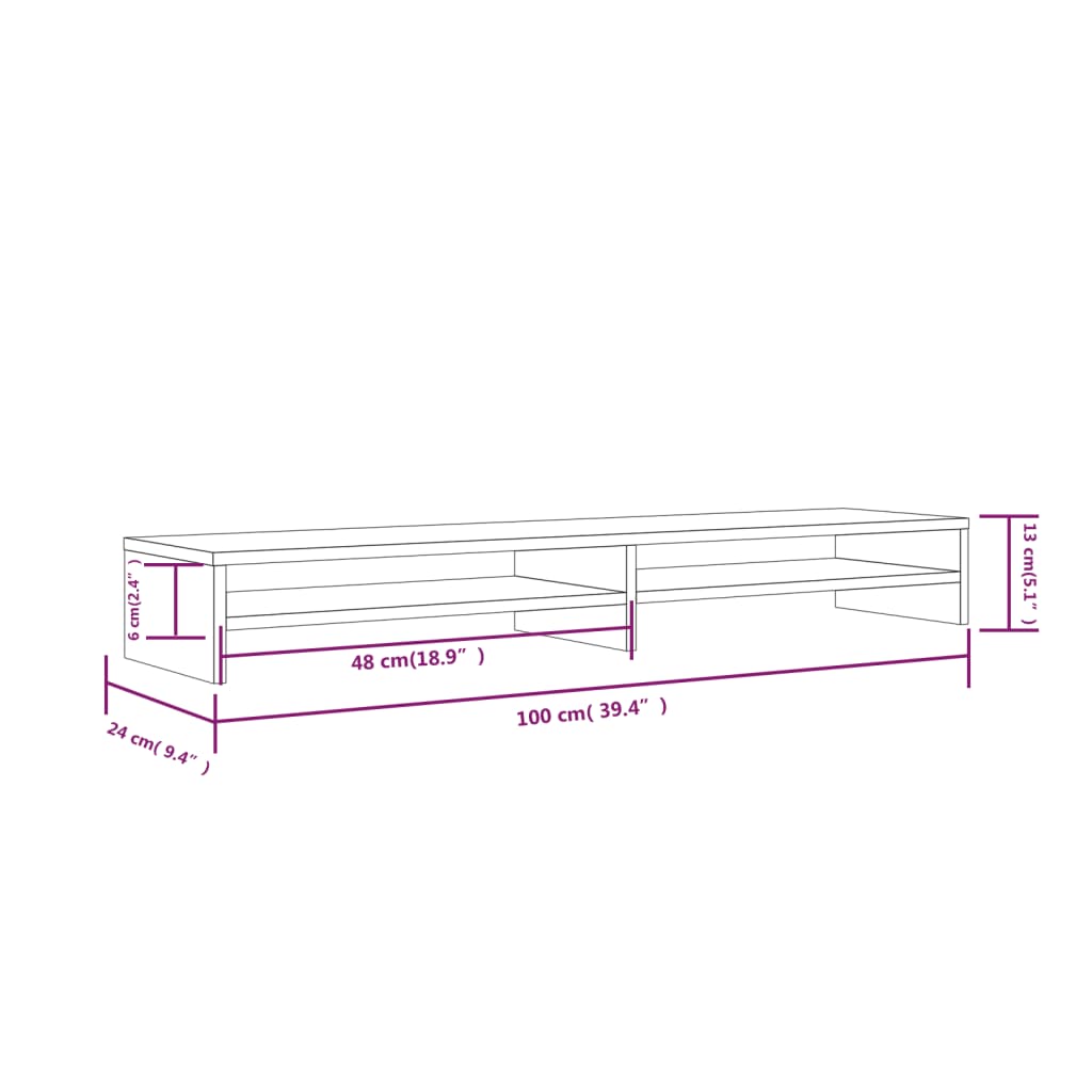 Monitorstandaard 100x24x13 cm massief grenenhout wit