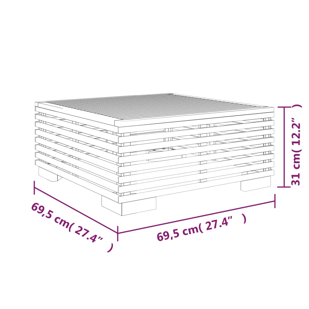 Tuintafel 69,5x69,5x31 cm massief teakhout