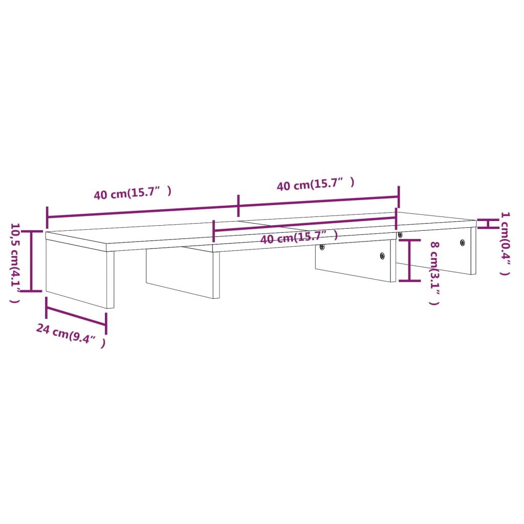 Monitorstandaard 80x24x10,5 cm massief grenenhout wit