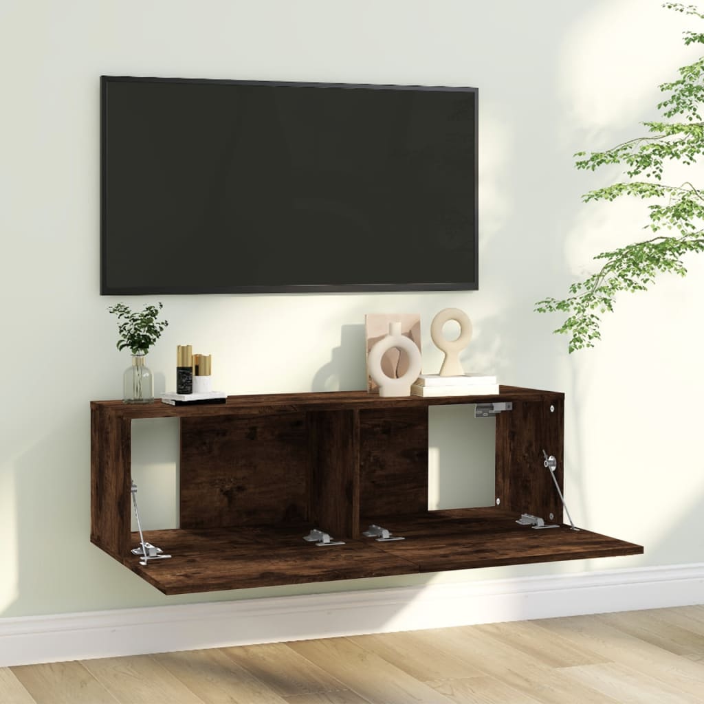 Tv-wandmeubel 100x30x30 cm bewerkt hout gerookt eikenkleurig