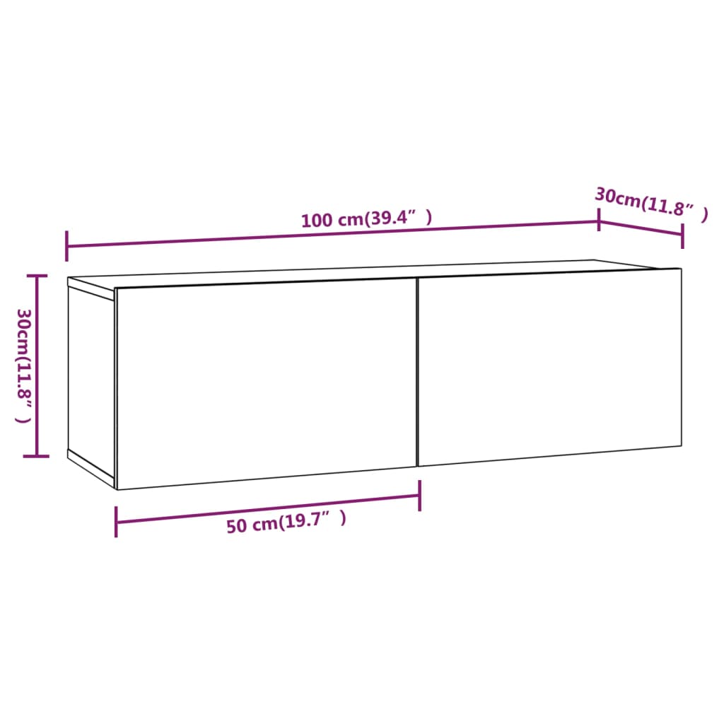 Tv-wandmeubel 100x30x30 cm bewerkt hout gerookt eikenkleurig