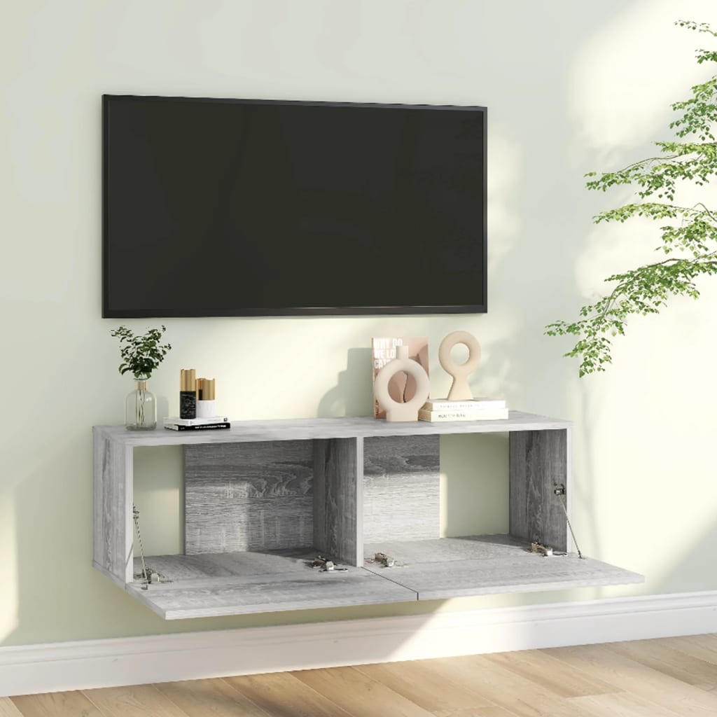 Tv-wandmeubel 100x30x30 cm bewerkt hout grijs sonoma eikenkleur